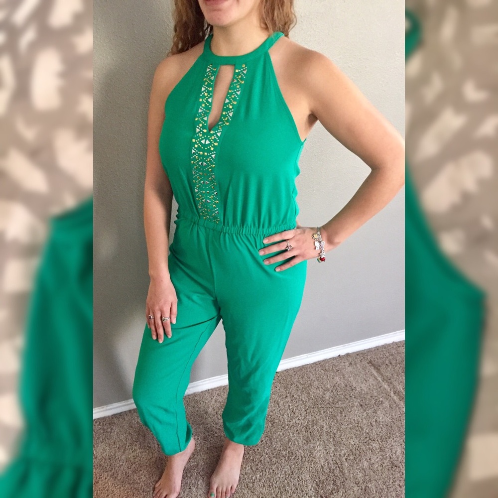 Green Bedazzled Jumpsuit